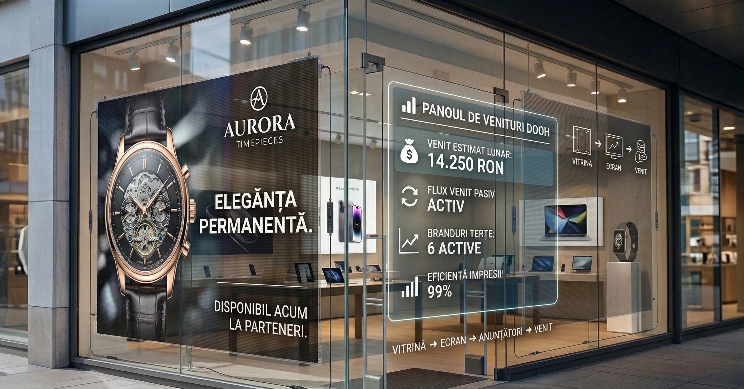 Publicitate DOOH pe ecran transparent